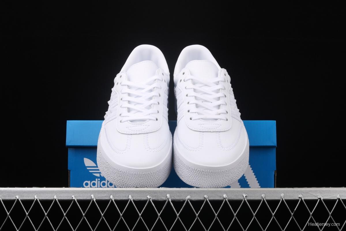 Adidas Sambarose W FV7420 clover retro head layer all white lace thick soles raised board shoes