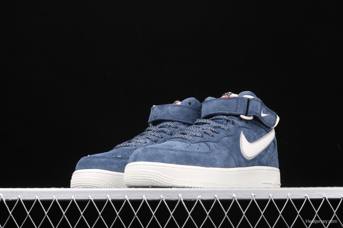 NIKE Air Force 1' 07 Mid dark blue suede 3M reflective casual board shoes AA1118-007