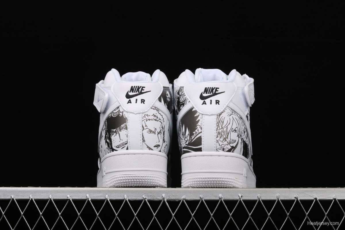 NIKE Air Force 1 High'07 Sea Thief King cartoon black and white cartoon high top board shoes AQ8020-100