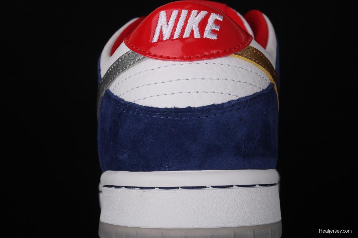 NIKE SB DUNK Low Prm QS Paris BMW gold and silver hook leisure sports shoes 839685-416