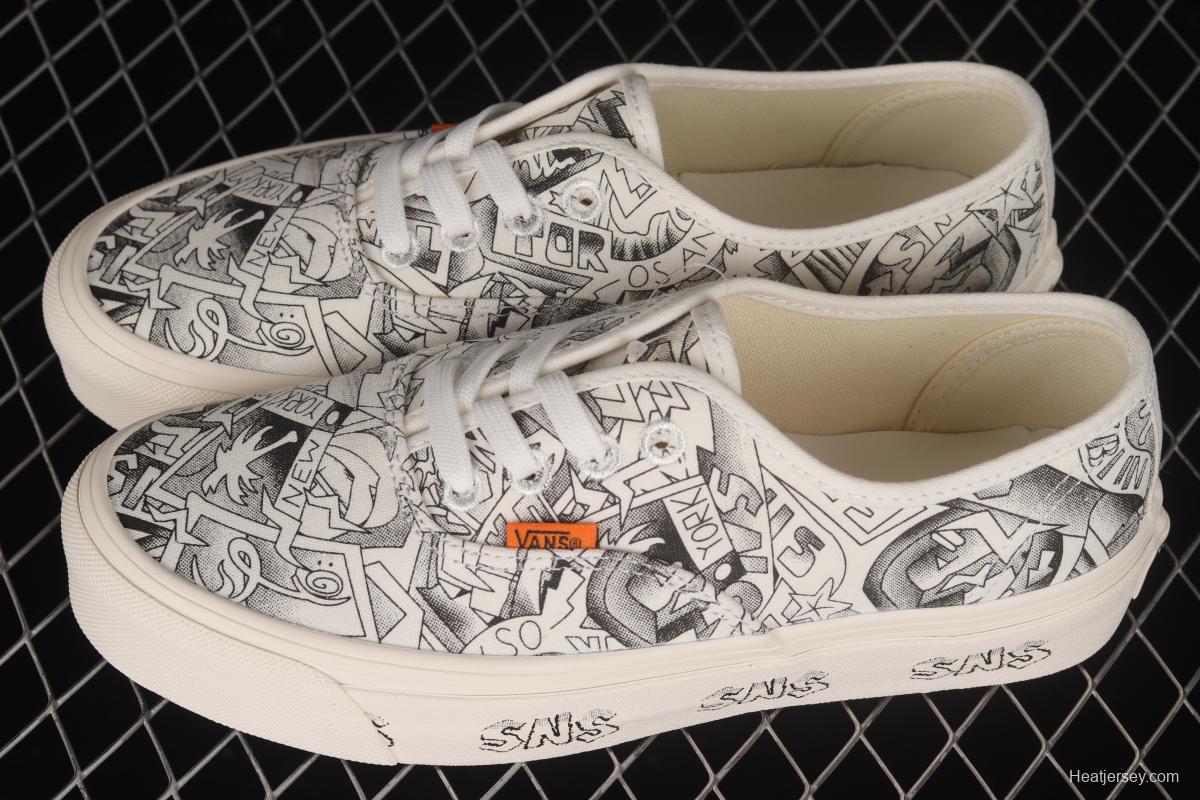 Vans Vault x SNS Joint Black and White Illustration Beach Print Vintage Canvas Sneakers VN0A4BV9676