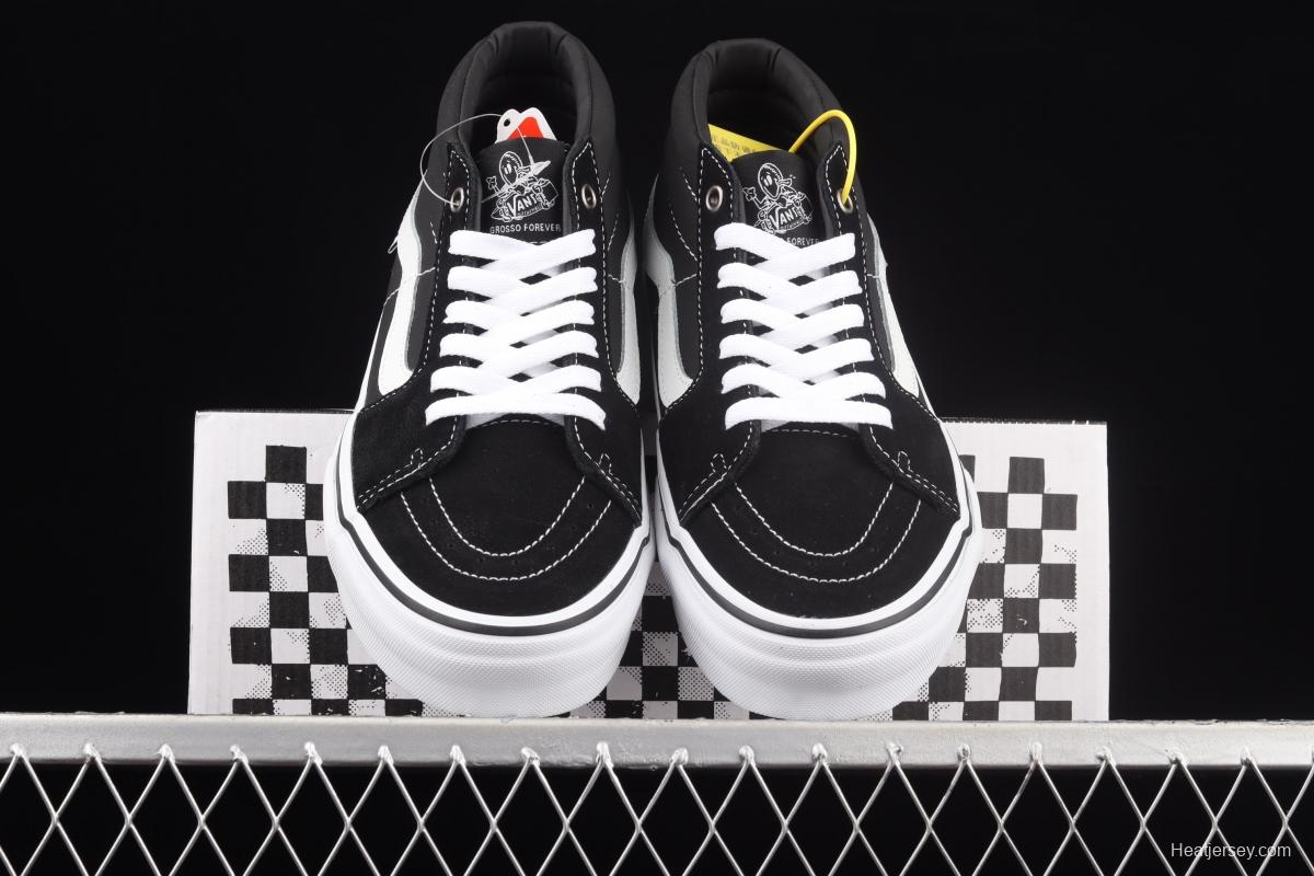 Vans Kate SK8-Mid black and white suede legendary skater superstar Jeff Grosso commemorates professional skateboard shoes VN0A5FCG625