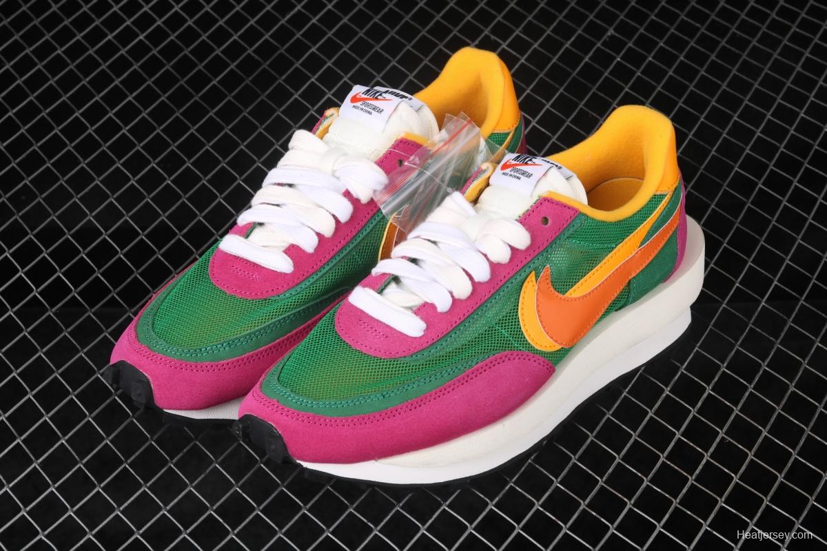 Sacai x NIKE LVD Waffle Daybreak co-signed catwalk style net gauze leather splicing double hook Swoosh running shoes BV0073-301