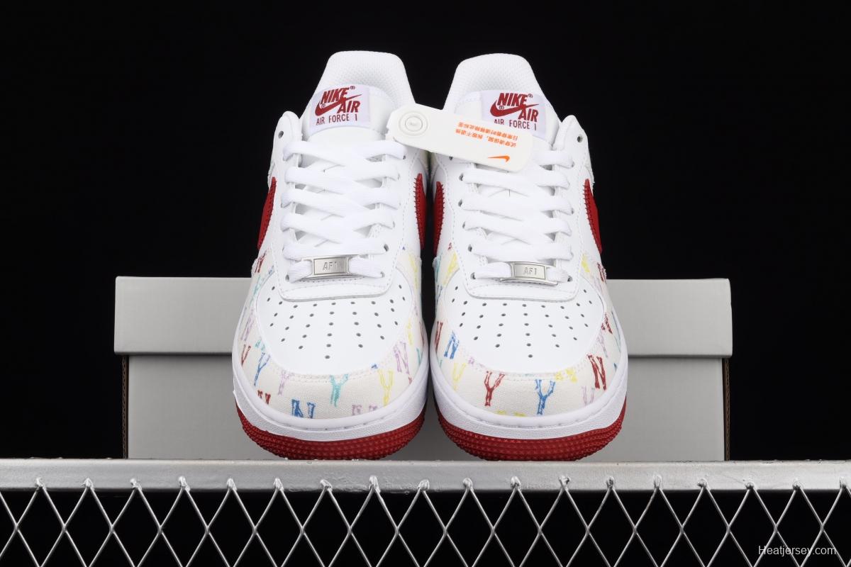 NIKE Air Force 1: 07 MLB Yankees co-signed white and red full sky star color sail leather splicing low upper board shoes 315122-443