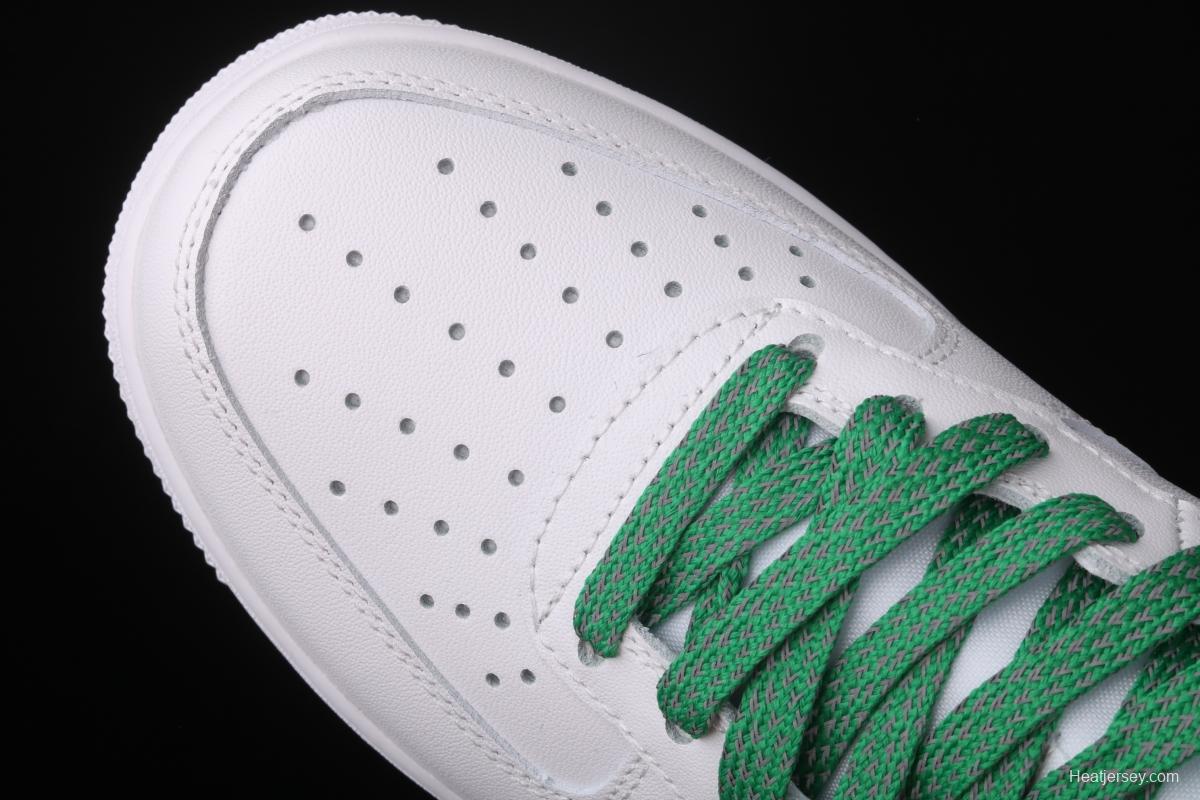 NIKE Air Force 1x07 Mid white and green 3M reflective medium-top casual board shoes 366731-909