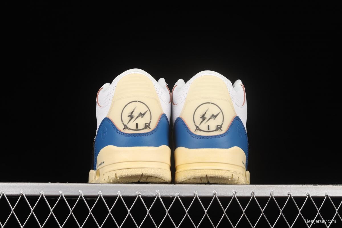 Fragment Design x Air Jordan 3 AJ3 Fujiwara Hiroshi White, Black and Blue Lightning DA3595-100