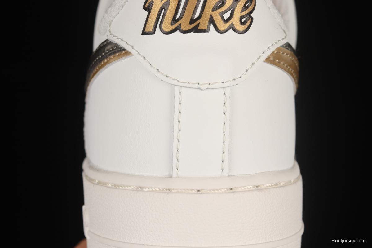 NIKE Air Force 1'07 Low Double Swoosh Grey Gold Double Hook Low Top Casual Sneakers DH9595-001