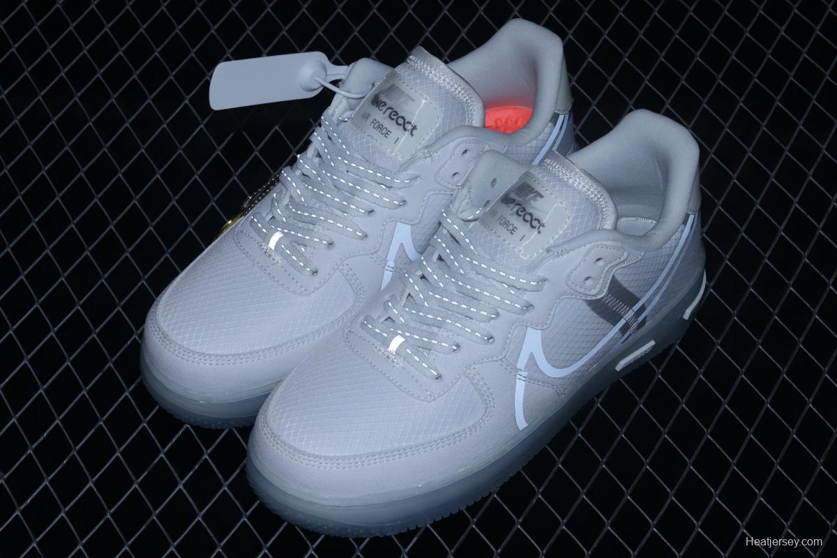 NIKE Air Force 1 React QS Light Bone Analysis of Ice Blue low Upper Board shoes CQ8879-100