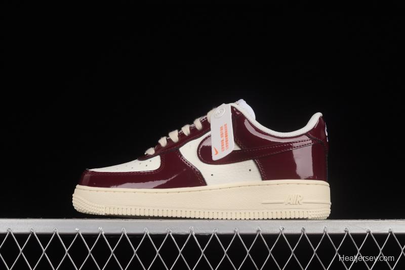 NIKE Air Force 1'07 Low white wine red patent leather low-top casual sneakers DQ8583-100