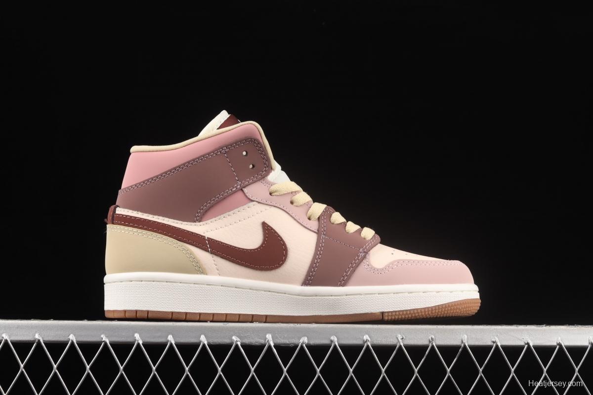 Air Jordan 1 Mid cigarette ash purple red bean Zhongbang basketball shoes DO7440-821