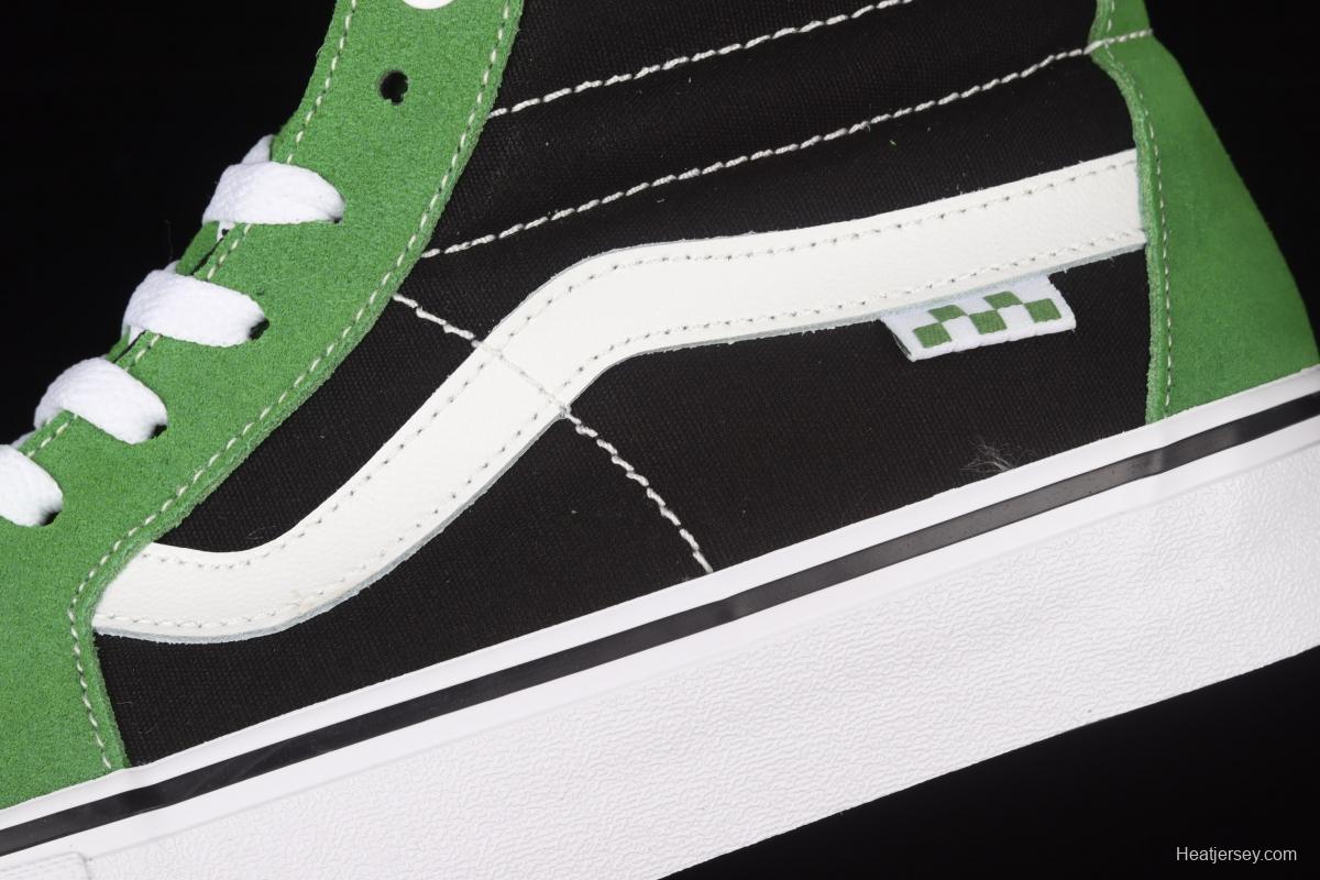 Vans Skate Sk8 Hi black and green side standard chessboard checkered high-top casual board shoes VN0A5FCC3OH