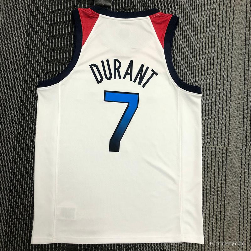 Thai Version Men's Kevin Durant White USA Basketball Player Jersey