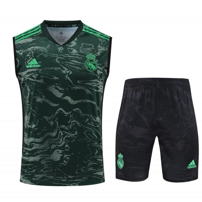 23-24 Real Madrid Black Green Pattern Vest Jersey+Shorts