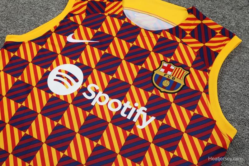 23-24 Barcelona Special Orange Grid Vest Jersey+Shorts