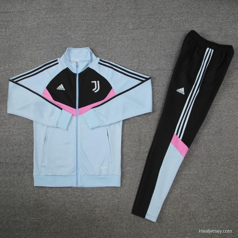 24/25 Juventus Light Blue/Black Full Zipper Jacket +Long Pants