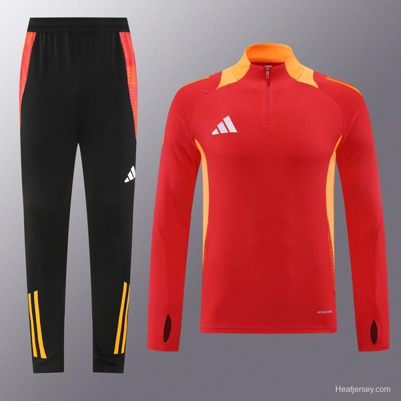 2024 Adidas Red/Yellow Half Zipper Jacket +Long Pants