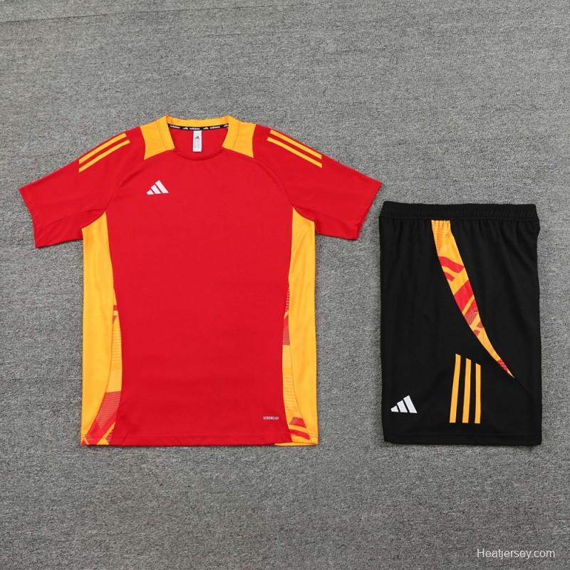 2024 Adidas Red/Yellow Short Sleeve Jersey+Shorts