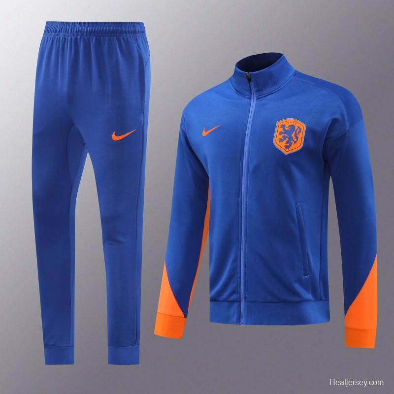 2024 Netherlands Blue Full Zipper Jacket +Long Pants