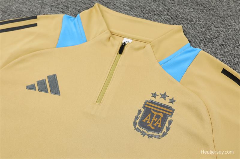 2024 Argentina Golden Half Zipper Jacket+Long Pants