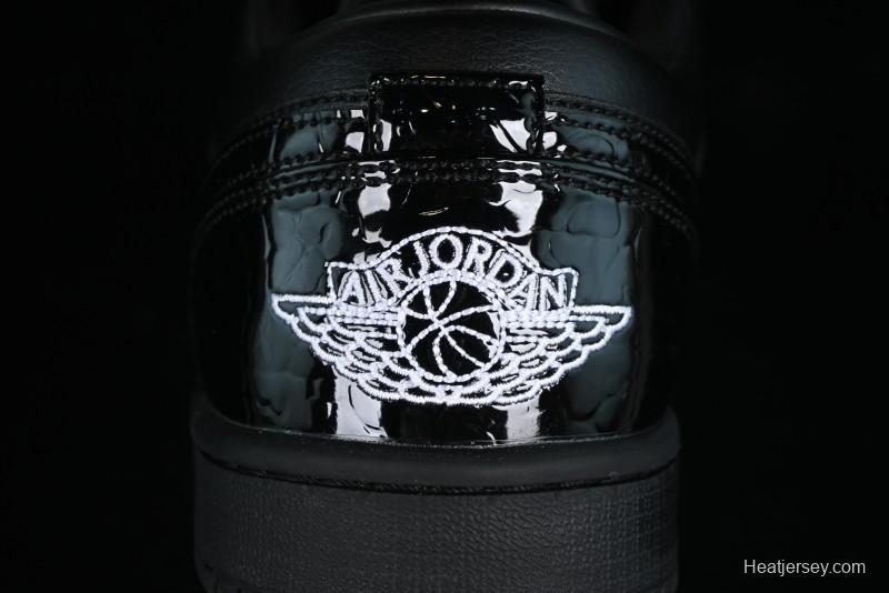 Nike Air Jordan 1 Low "Black Croc" Casual Sneakers with Crocodile-Embossed Leather - HJ7743-010