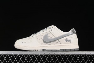 Nike SB Dunk Low Stussy Collaboration - White Grey Double Swoosh Anniversary High-End Custom Low-Top Casual Sneakers - XX2025-206