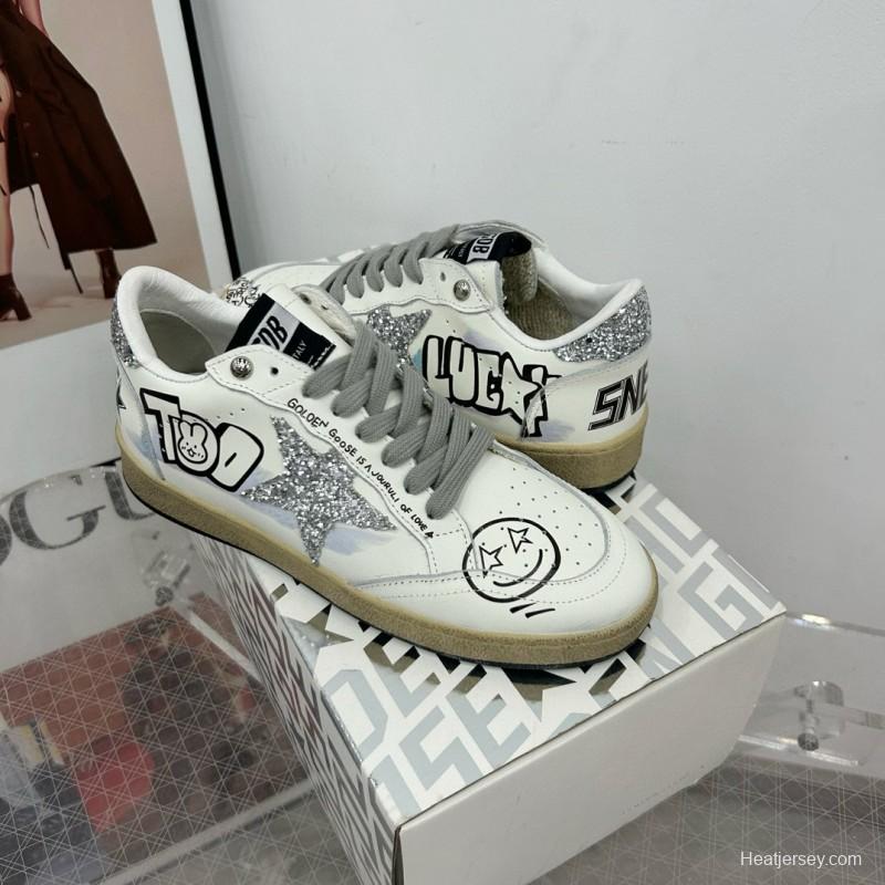 2024 Unisex GGDB White Black Glitter Leather Low-top Sneakers MJ00260