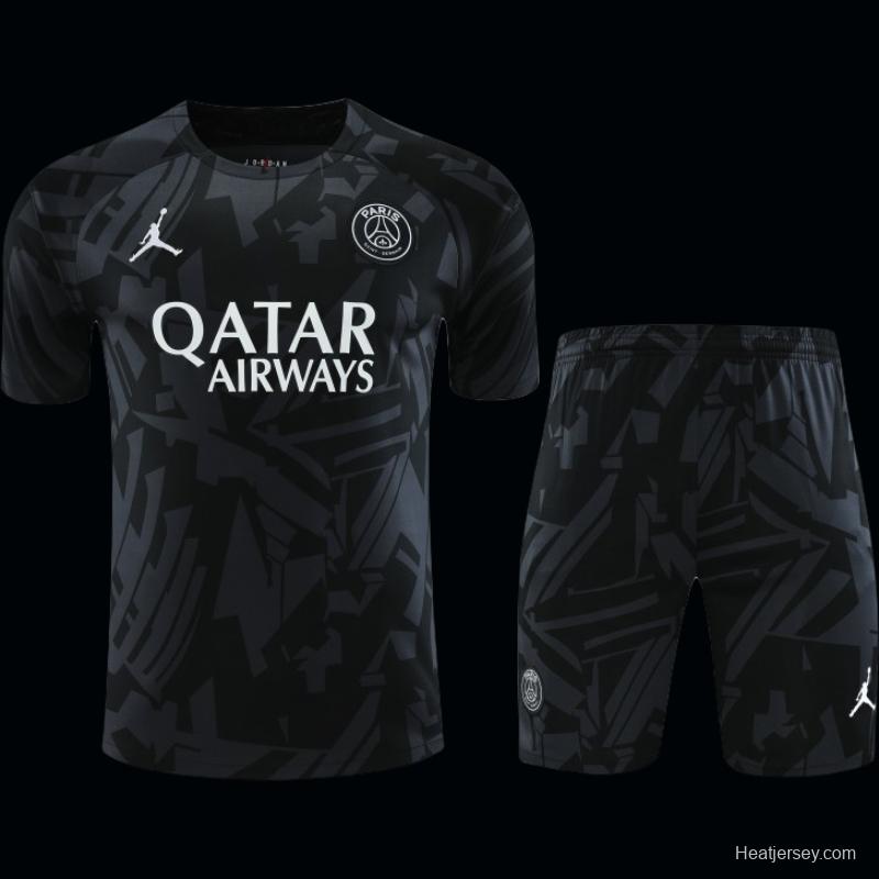 23-24 PSG Black Pattern Short Sleeve+Shorts