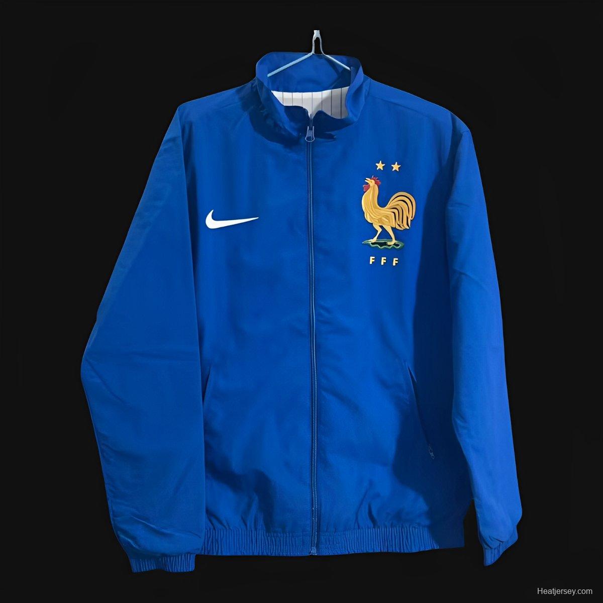 2024 France Blue/White Reversible Full Zipper Jacket